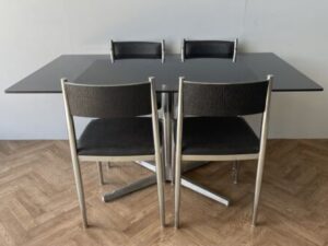 Amazing Vintage Smoked Glass Dining Table & 4 Matching Dining Chairs