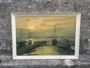 W.F.Burton Artist Huge Vintage Mid Century Framed Print of Sailing Boat Scene
