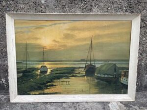 W.F.Burton Artist Huge Vintage Mid Century Framed Print of Sailing Boat Scene