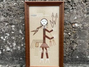 Vintage Rare Framed Native American Navajo Sand Painting Art Lightening Boy