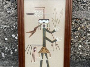 Vintage Rare Framed Native American Navajo Sand Painting Art Lightening Girl
