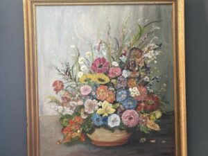Vintage Beautiful Large Framed Flowers Painting