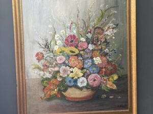 Vintage Beautiful Large Framed Flowers Painting