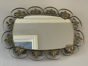 Vintage Metal Wrought Iron Leaf Framed Wall Mirror