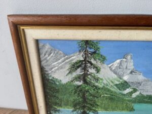Vintage Framed Painting by Cliff Boddy of Maligne Lake Canadian Rockies