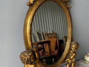 Antique Vintage Beautiful Gold Cherub Large Wall Mirror Totally Unique