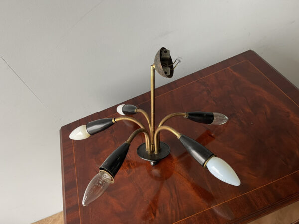 Vintage Italian Ceiling Light Lamp Fitting 5 Armed Brass And Black Sputnik Style - Image 2