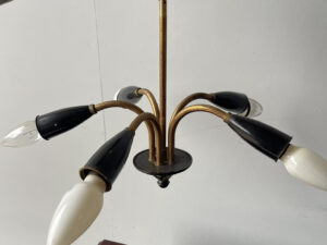 Vintage Italian Ceiling Light Lamp Fitting 5 Armed Brass And Black Sputnik Style