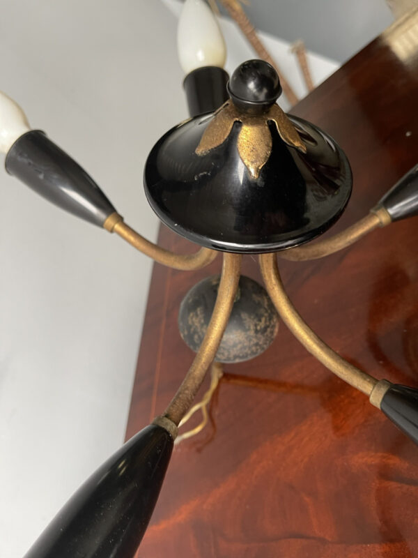 Vintage Italian Ceiling Light Lamp Fitting 5 Armed Brass And Black Sputnik Style - Image 5