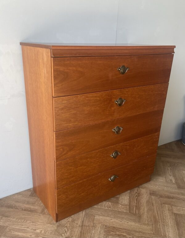 Vintage Mid Century Large Teak Chest Of 5 Drawers #2