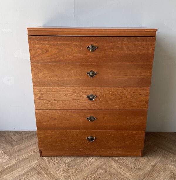 Vintage Mid Century Large Teak Chest Of 5 Drawers #2 - Image 2