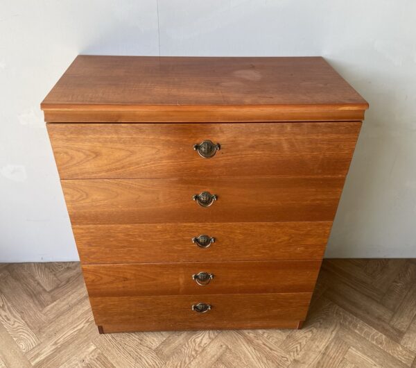 Vintage Mid Century Large Teak Chest Of 5 Drawers #2 - Image 3