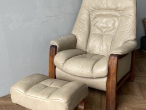 Himolla Themse Reclining Leather and Wooden Armchair With Footstool