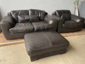 Ambiente Italian Leather 2 Seater Sofa Armchair Pouffe Footrest Set