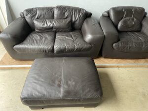 Ambiente Italian Leather 2 Seater Sofa Armchair Pouffe Footrest Set