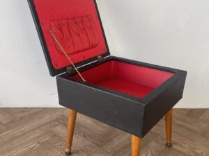 Vintage Black and Red Sewing Crafts Storage Box Stool