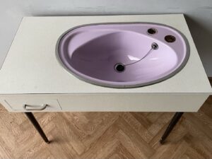 Vintage Retro Bathroom Purple Sink and Vanity Unit With Drawer