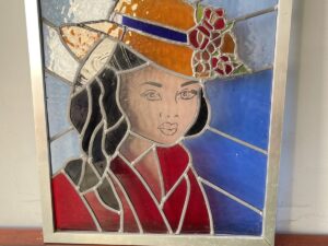 Vintage Mid Century Stunning Framed Original Stained Glass Art Work Panel