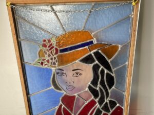 Vintage Mid Century Stunning Framed Original Stained Glass Art Work Panel