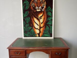 Huge Vintage Stunning Framed Tiger Latch Hook Rug Tapestry Embroidery Art Work