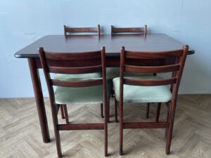 Vintage Mid Century Modern Danish Dining Table and 4 Dining Chairs