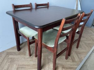 Vintage Mid Century Modern Danish Dining Table and 4 Dining Chairs